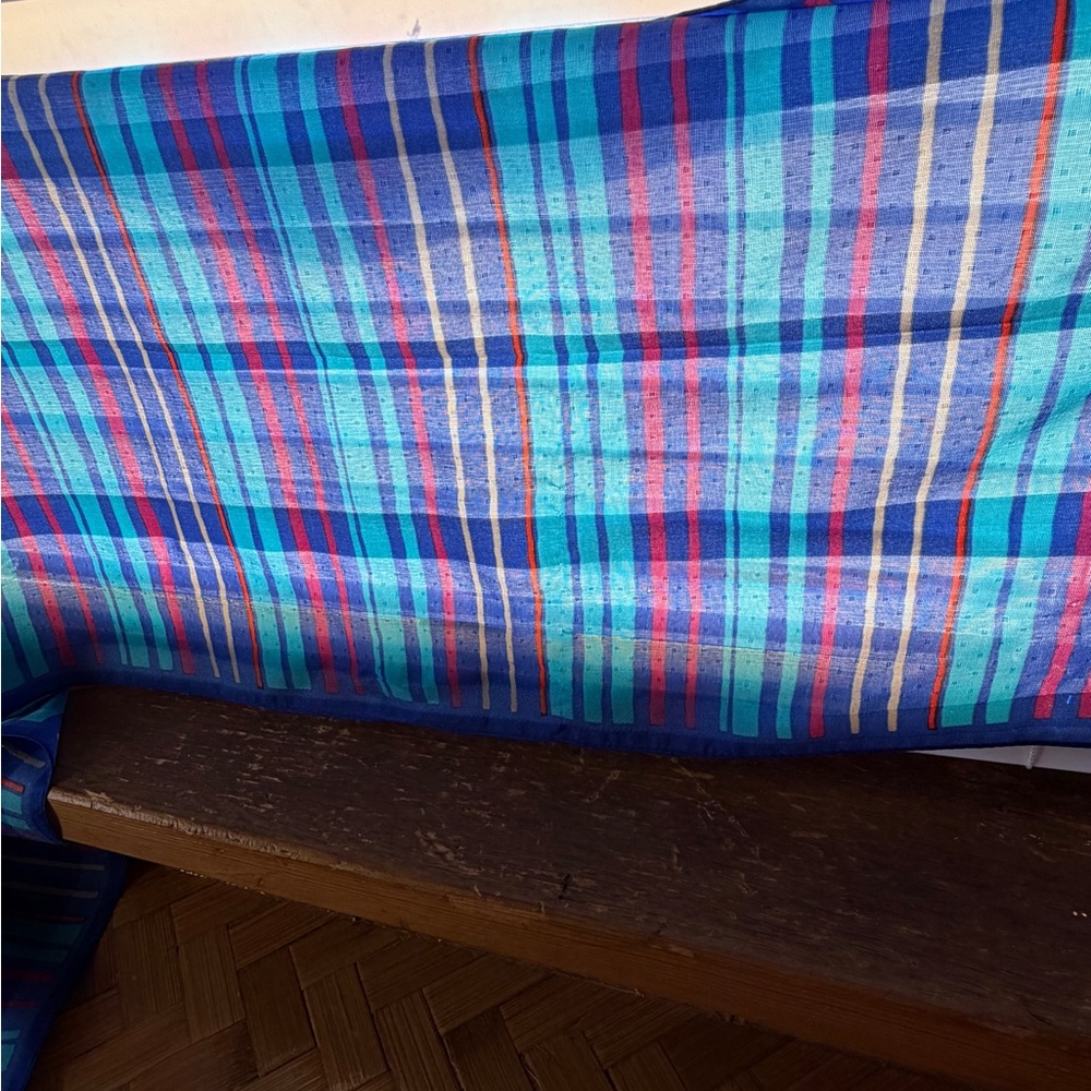 Vintage silk striped scarf cobalt blue - Picture 8 of 9